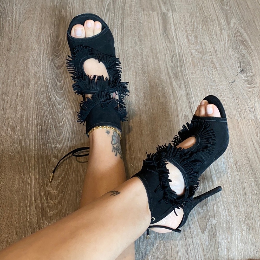 Aquazzura Fringe Black Heels